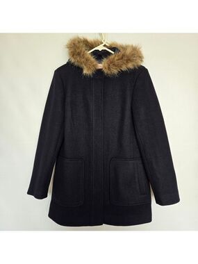 BROOKS BROTHERS RED FLEECE COAT JACKET WOMENS HOODED WOOL NAVY BLUE (SIZE 4)